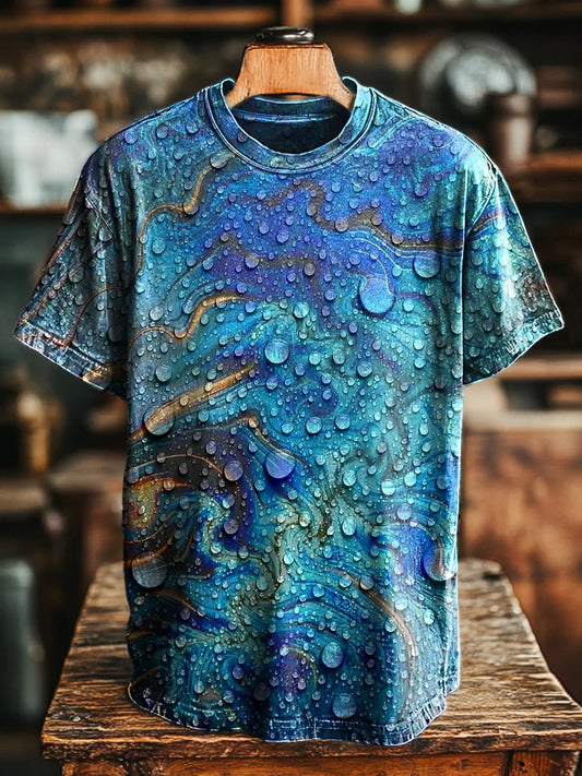 Unisex Vintage Textured Water Bead Print Casual Loose Tee