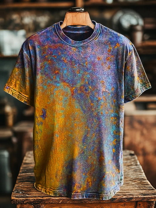 Unisex Vintage Rust Textured Print Casual Loose Tee