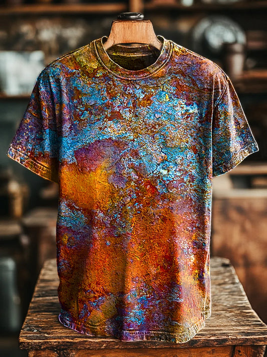 Unisex Vintage Multicolor Rust Print Casual Loose Tee
