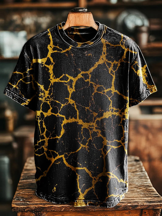 Unisex Vintage Line Textured Print Casual Loose Tee