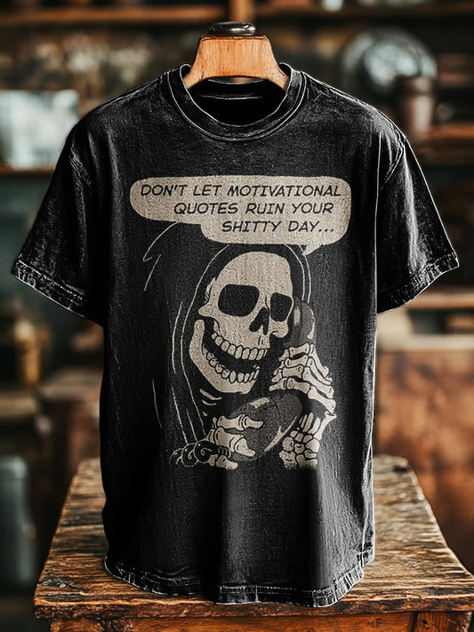Unisex Funny Skull Satirical Inspirational Printed Casual Loose Tee