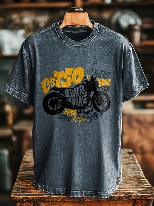 Unisex Vintage Biker Slogan Printed Casual Loose Tee