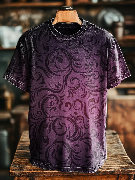 Unisex Vintage Gradient Line Floral Print Casual Loose Tee