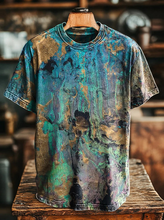 Unisex Vintage Colorful Texture Painting Printing Casual Loose Tee