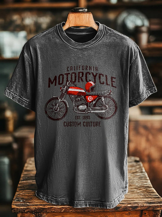 Unisex Vintage Biker Slogan Printed Loose Tee