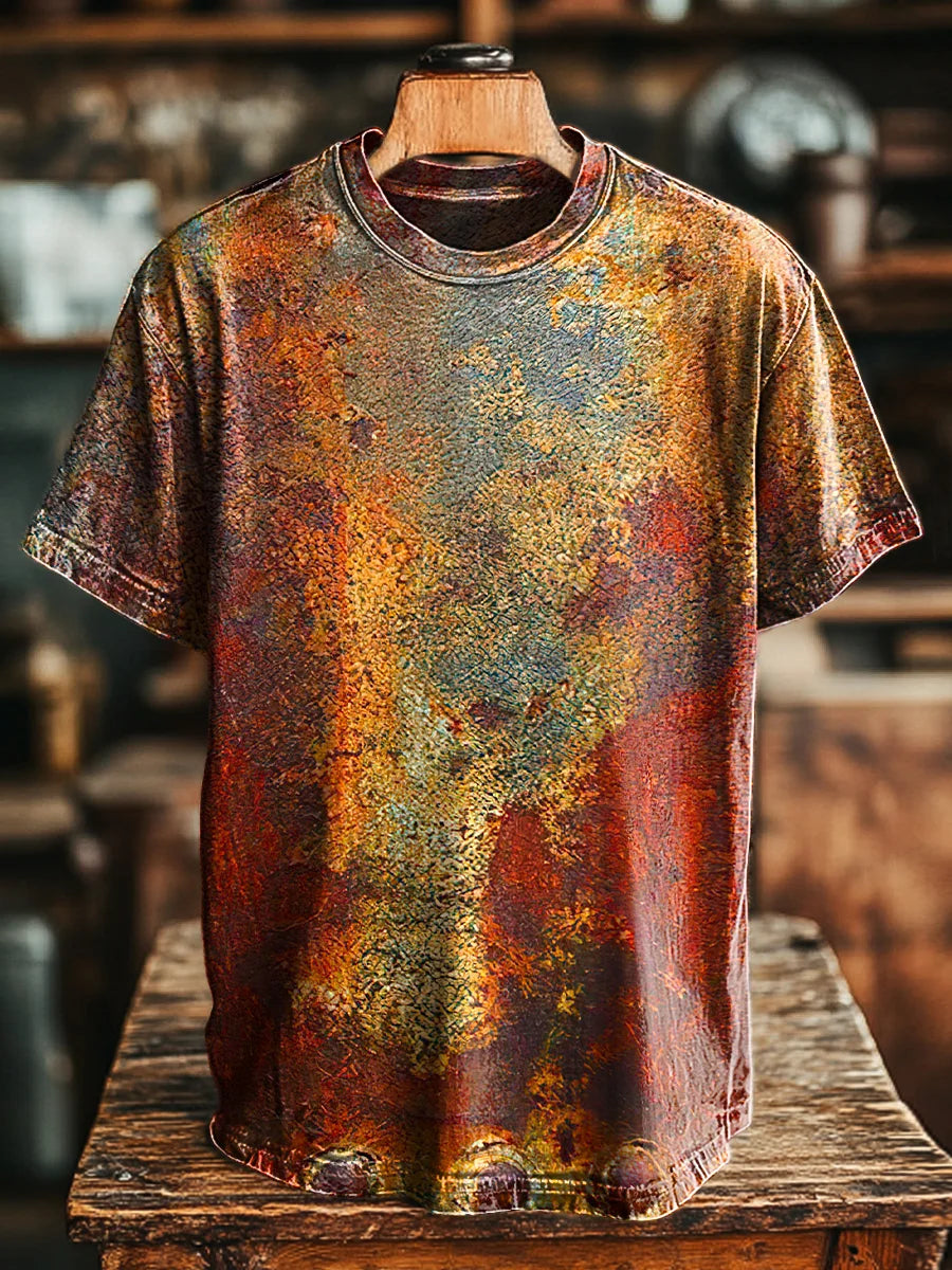 Unisex Vintage Aged Rust Textured Print Casual Loose Tee