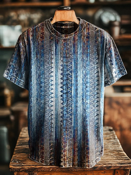 Unisex Vintage Gradient Stripe Printed Casual Loose Tee