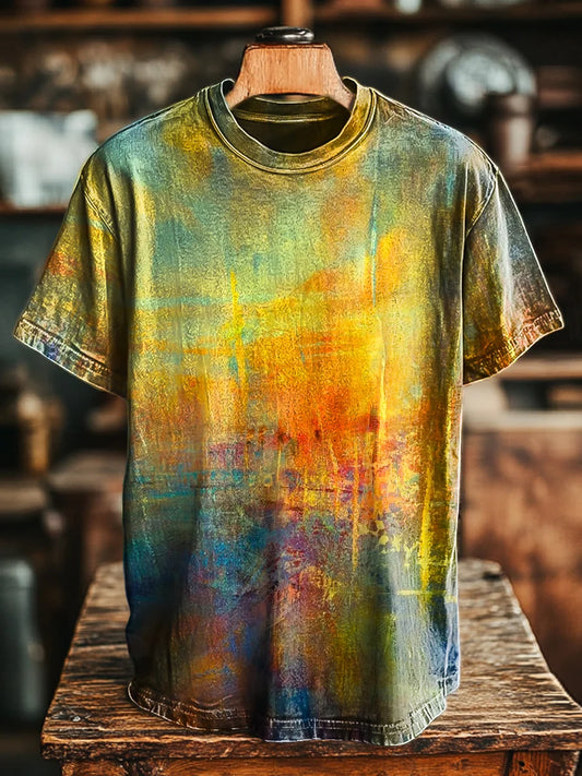 Unisex Vintage Abstract Swoosh Art Print Casual Loose Tee