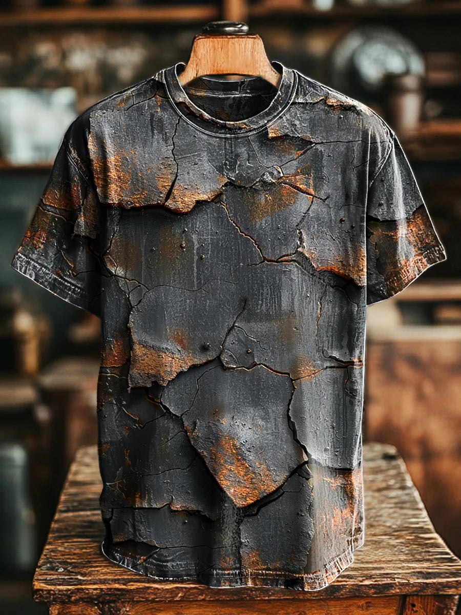 Unisex Vintage Aged Rust Textured Print  Loose Tee
