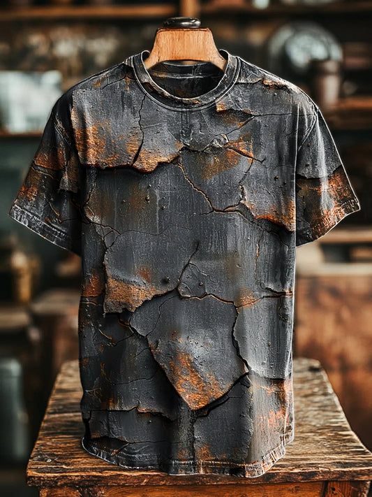 Unisex Vintage Aged Rust Textured Print  Loose Tee