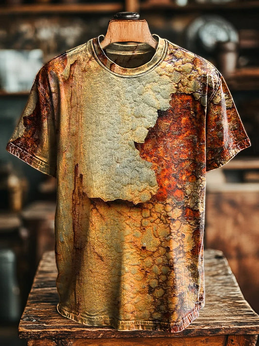 Unisex Vintage Aged Rust Printed Casual Loose Tee