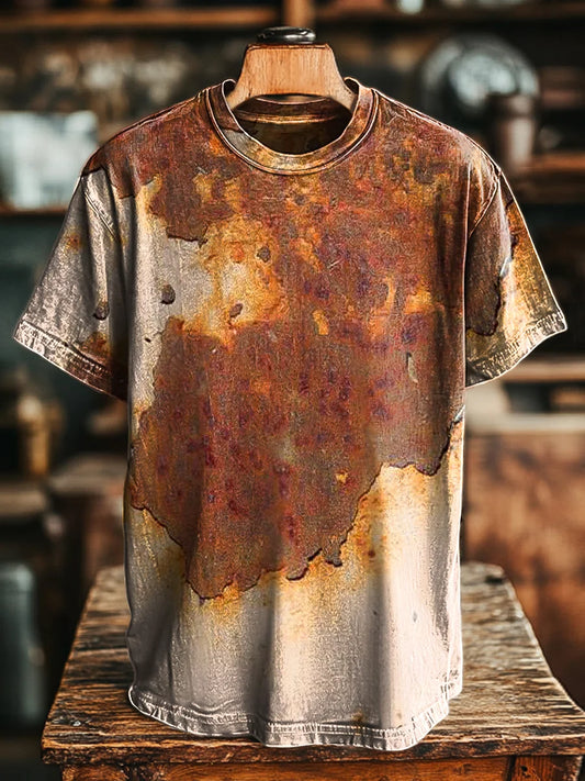 Unisex Vintage Aged Mottled Rust Printed Casual Loose Tee