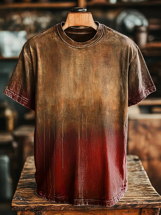 Unisex Vintage Aged Abstract Ink Print Casual Loose Tee