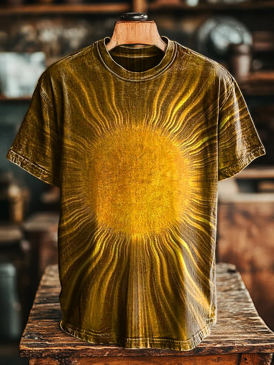 Unisex Vintage Abstract Sun Print Casual Loose Tee