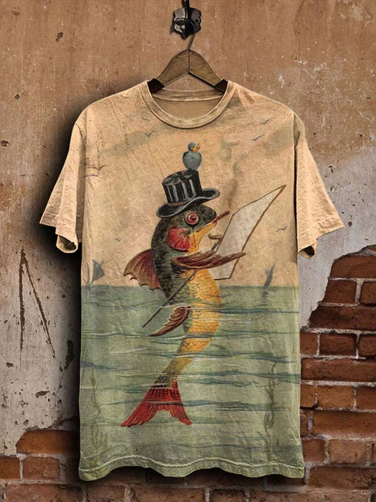Unisex Mr. Abstract Fish Printed Casual Tee
