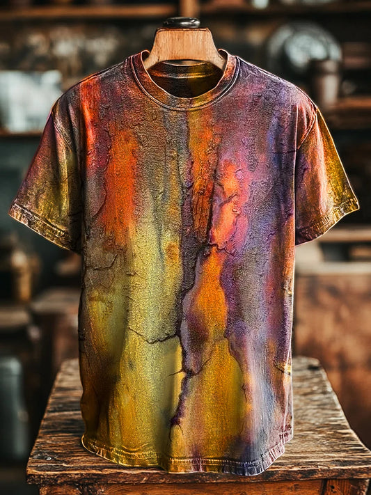 Unisex Vintage Color Swoosh Crackle Print Casual Loose Tee