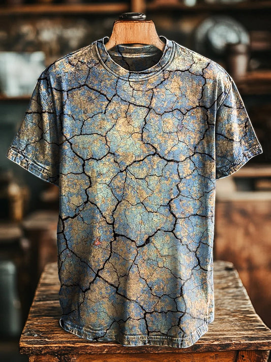 Unisex Vintage Abstract Crackle Swoosh Printed Casual Loose Tee