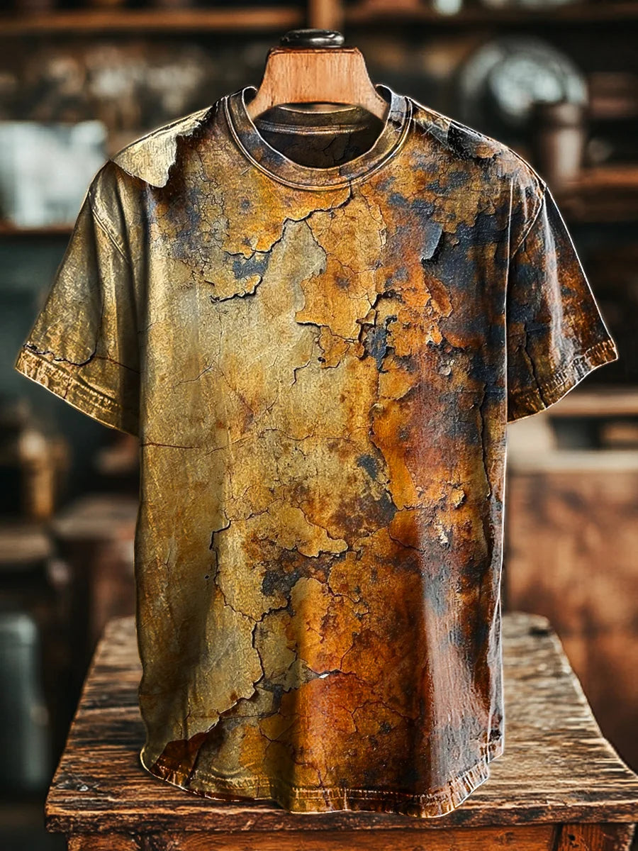 Unisex Vintage Aged Wall Crackle Print Casual Loose Tee