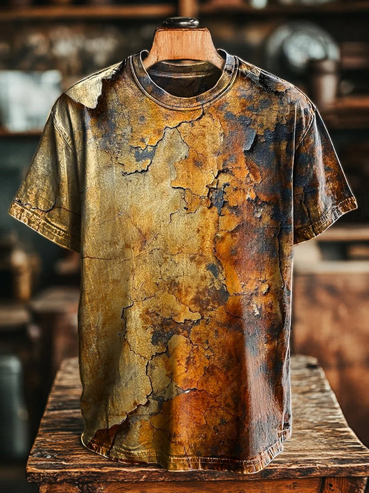 Unisex Vintage Aged Wall Crackle Print Casual Loose Tee