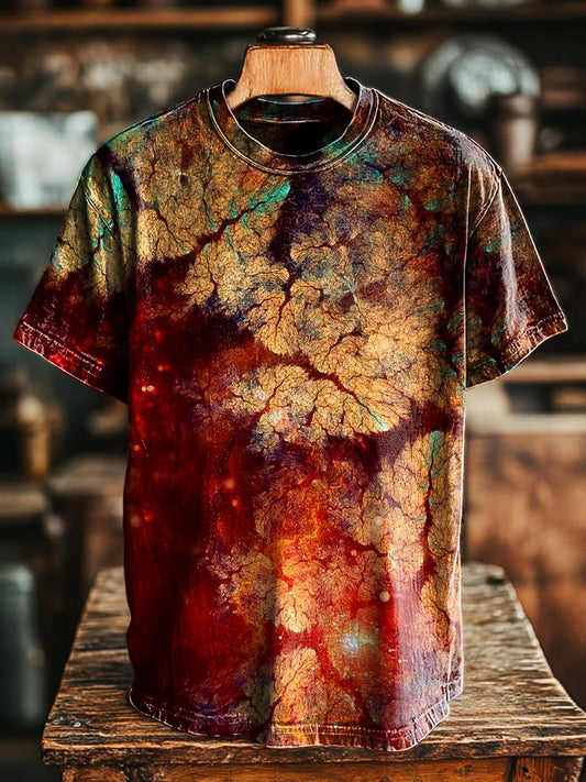 Unisex Vintage 3D Crackle Print Casual Loose Tee
