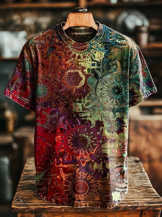 Unisex Retro Abstract Geometric Print Casual Loose Tee