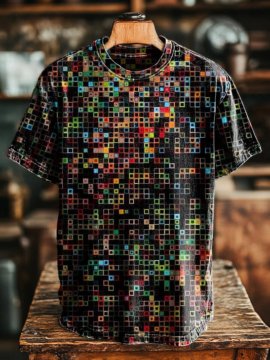 Unisex Vintage Colorful Line Geometric Art Print Casual Loose Tee