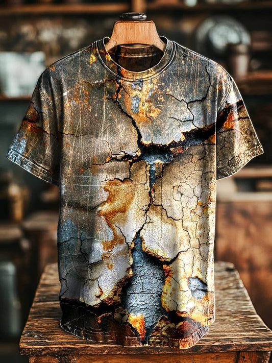 Unisex Vintage Aged Crackle Print Casual Loose Tee