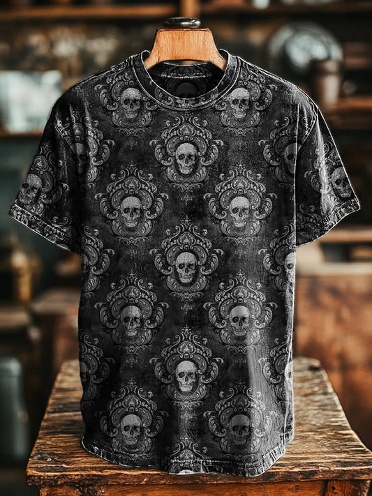 Unisex Vintage Skull Totem Print Casual Loose Tee