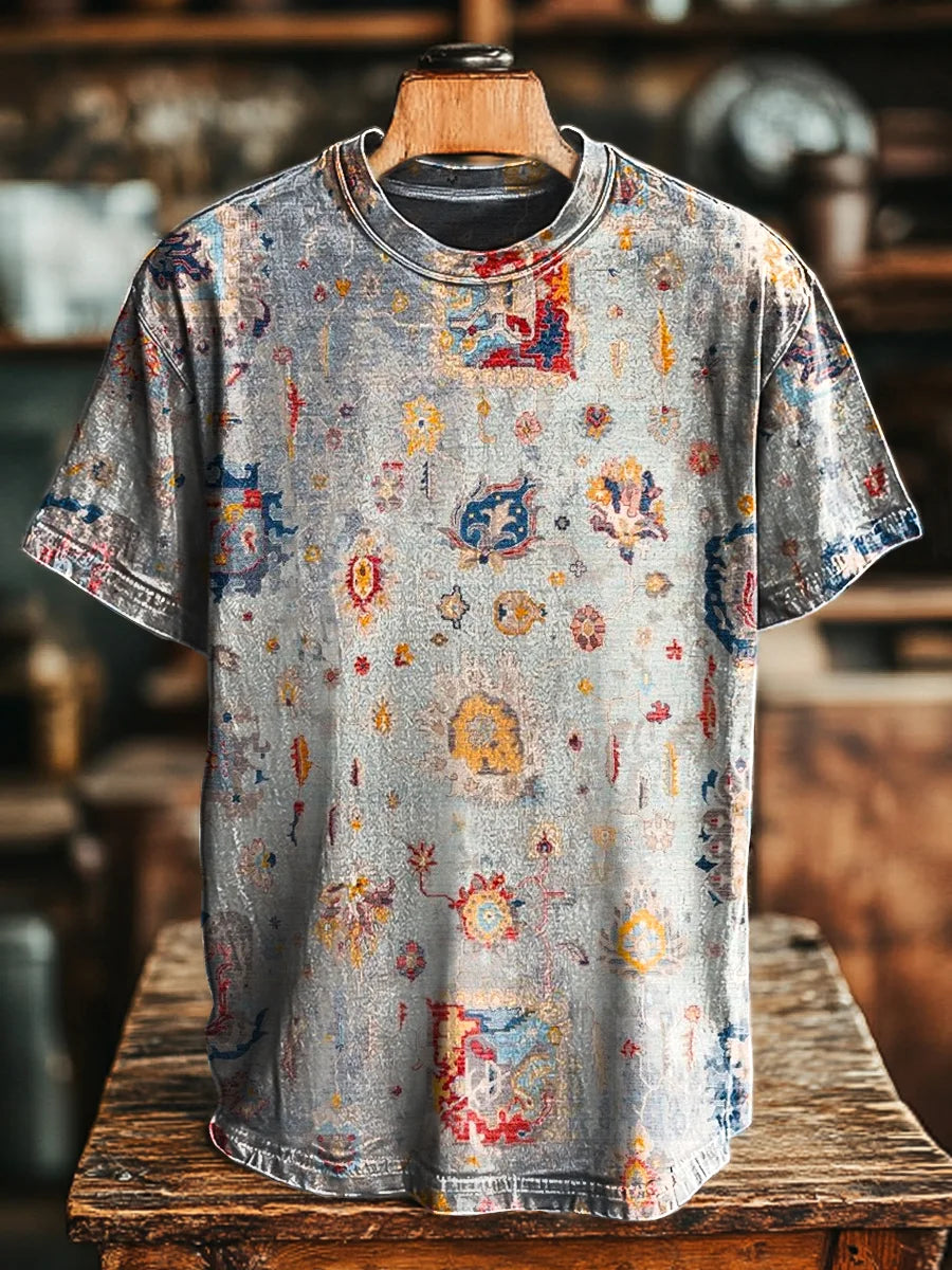 Unisex Vintage Ethnic Totem Floral Print Casual Loose Tee