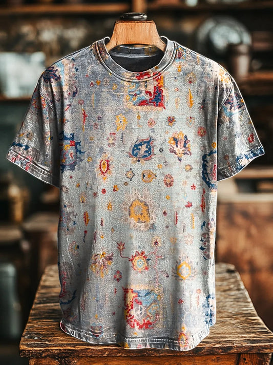 Unisex Vintage Ethnic Totem Floral Print Casual Loose Tee