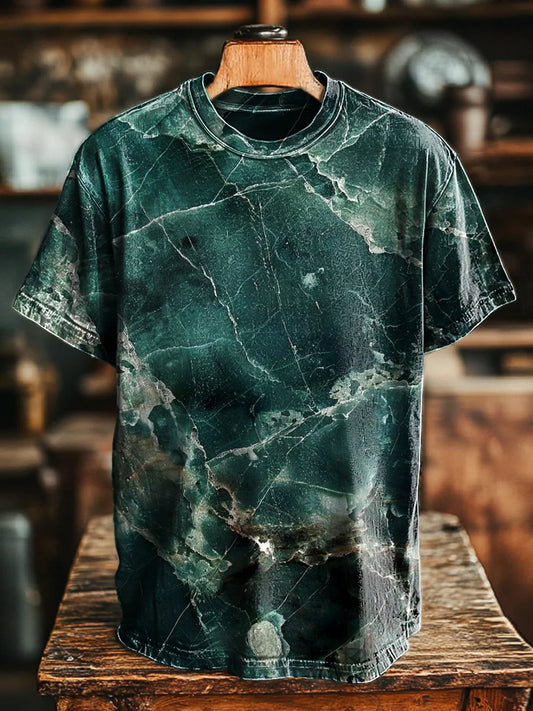 Unisex Vintage Marble Crackle Art Print Casual Loose Tee