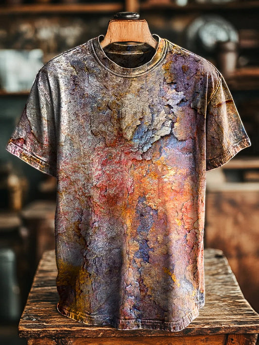 Unisex Vintage Colorful Rock Texture Print Casual Loose Tee