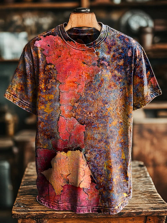 Unisex Vintage Colorful Crackle Art Print Casual LooseTee