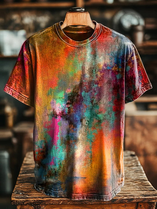 Unisex Vintage Colorful Abstract Ink Print Casual Loose Tee