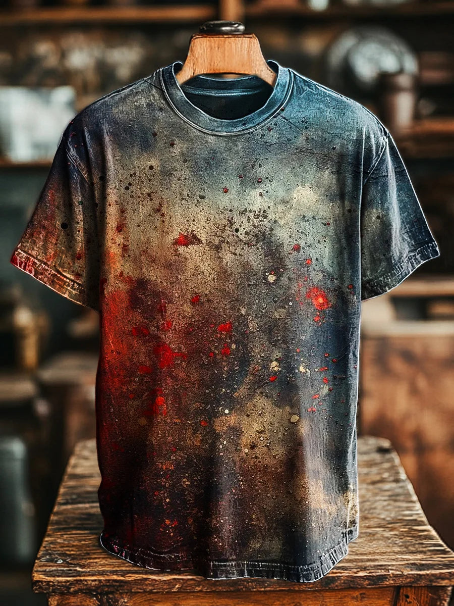 Unisex Vintage Aged Mottled Art Print Casual LooseTee
