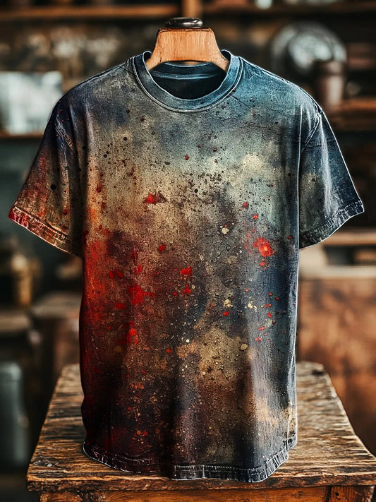Unisex Vintage Aged Mottled Art Print Casual LooseTee