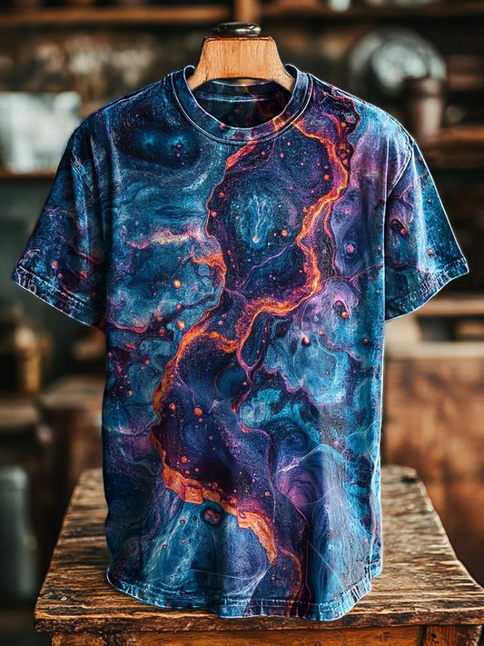 Unisex Vintage Abstract Texture Art Print Casual Loose Tee