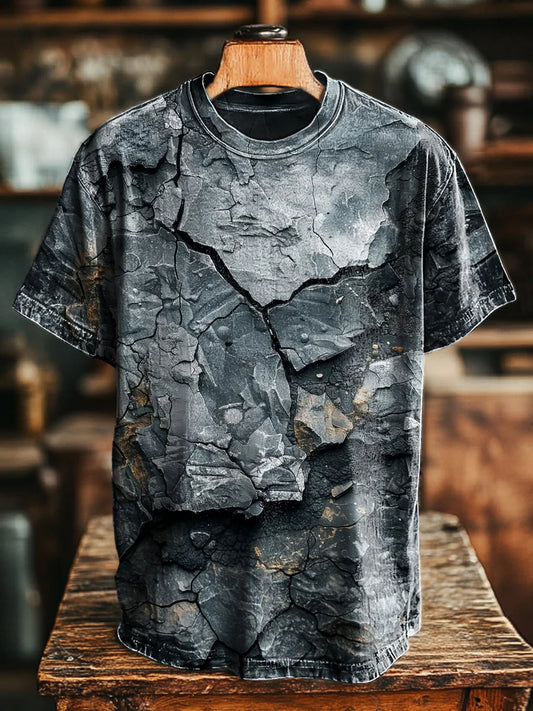 Unisex Vintage Abstract Stone Crackle Art Print Casual Loose Tee