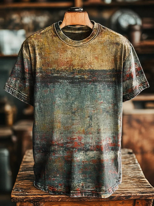 Unisex Vintage Abstract Old Stripe Printed Casual Loose Tee