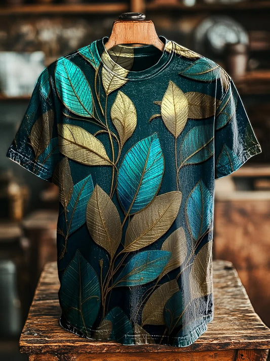 Unisex Vintage Abstract Leaf Art Print Casual Loose Tee