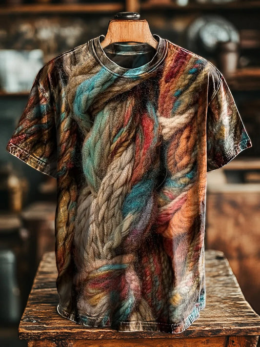 Unisex Vintage Abstract Wool Textured Print Casual Loose Tee