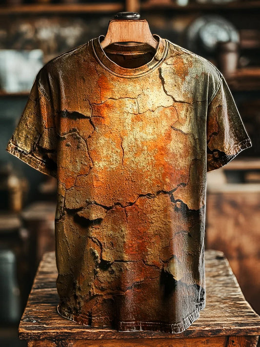 Unisex Vintage Abstract Crackle Art Print Casual Loose Tee