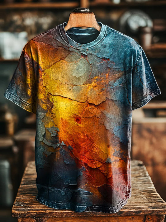 Unisex Vintage Abstract Colorful Crackle Print Casual LooseTee