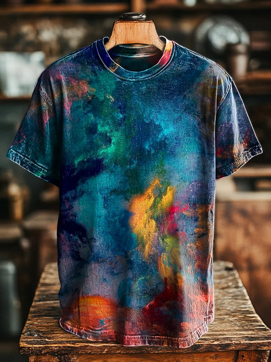 Unisex Vintage Abstract Color Swoosh Art Print Casual LooseTee