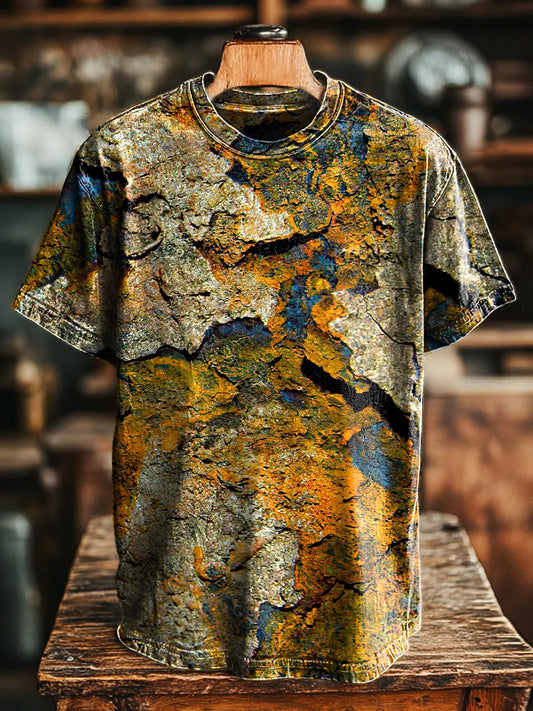 Unisex Vintage Abstract 3D Textured Print Casual Loose Tee