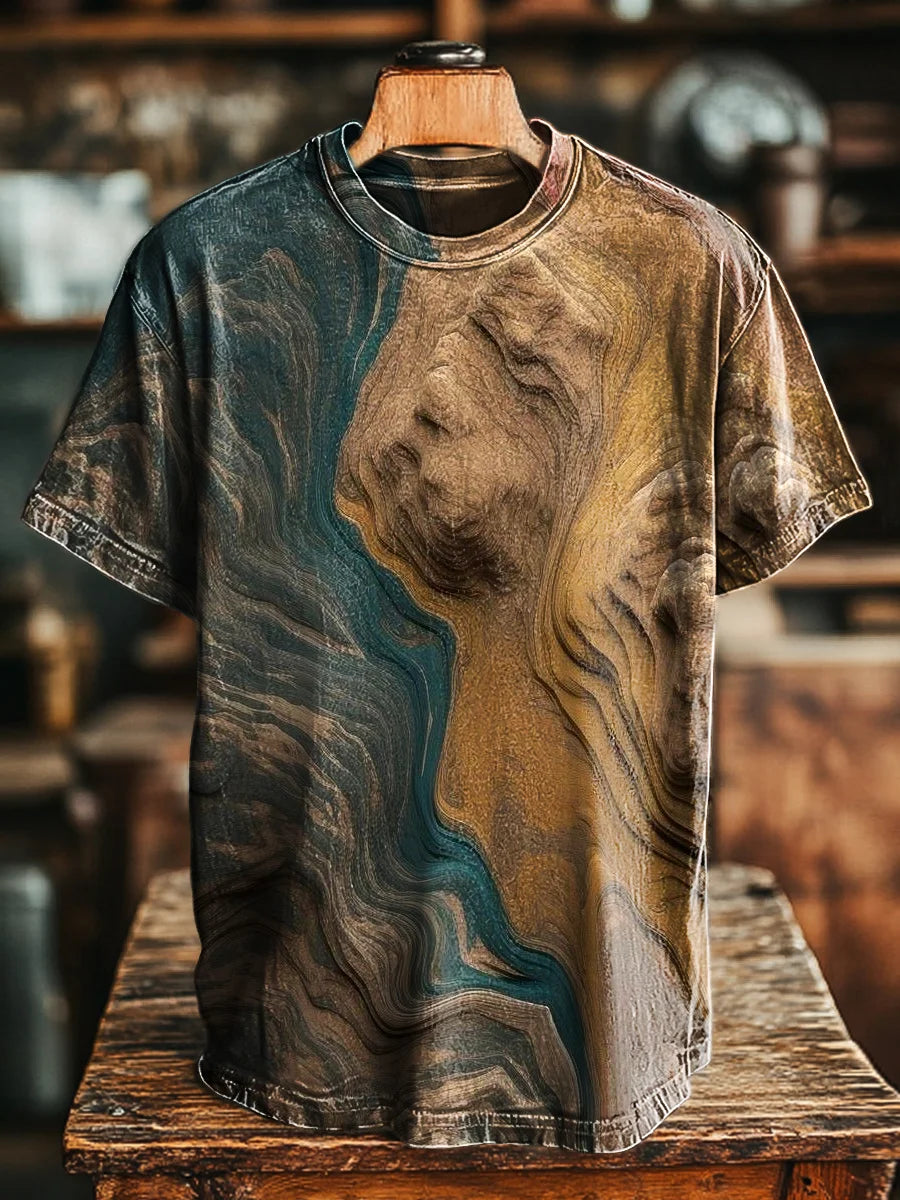 Unisex Vintage Abstract Quicksand Textured Print Casual Loose Tee