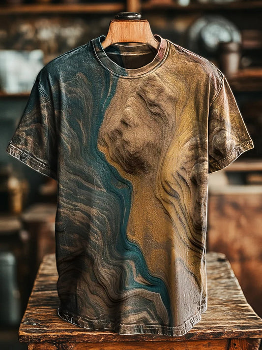 Unisex Vintage Abstract Quicksand Textured Print Casual Loose Tee