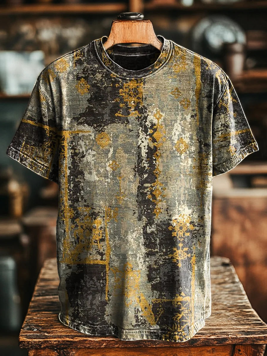 Unisex Vintage Abstract Mottled Textured Print Casual Loose Tee