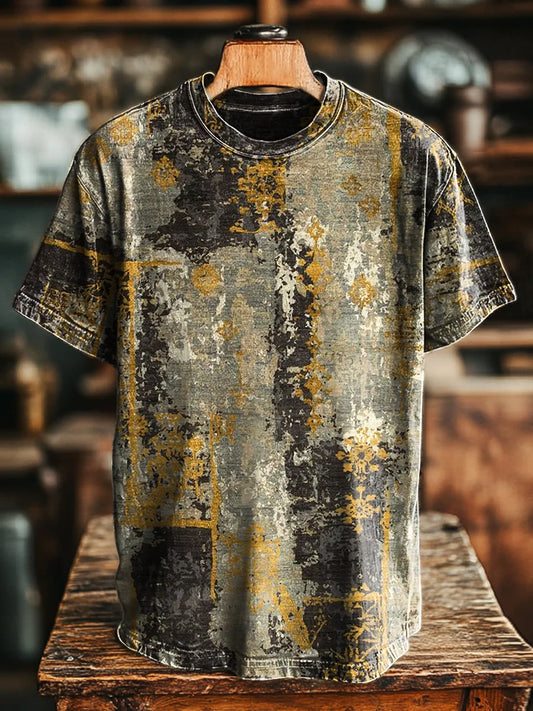 Unisex Vintage Abstract Mottled Textured Print Casual Loose Tee