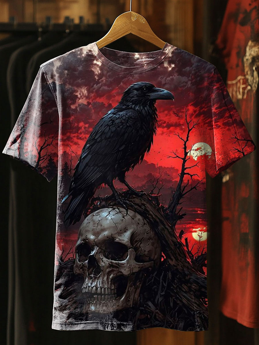 Unisex Skull Crow Printed Casual Top Print Casual Tee